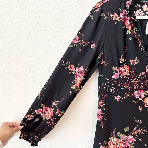 NWT Intermix Evie Silk Floral Victorian Silk Dress in Black Size 6 - Picture 4 of 9